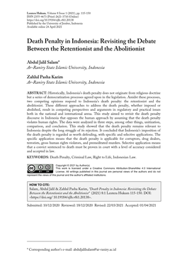 Death Penalty in Indonesia: Revisiting the Debate Between the Retentionist and the Abolitionist