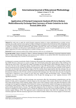 Application of Principal Component Analysis (PCA) to Reduce Multicollinearity Exchange Rate Currency of Some Countries in Asia Period 2004-2014