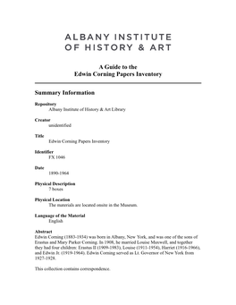 Edwin Corning Papers Inventory, 1890-1964, FX 1046