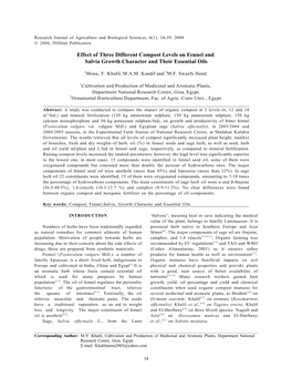 Effect of Different Compost Level on Salvia Officinalis Growth Character