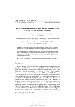 Rare Calcareous Microfossils from Middle Miocene Strata, Weddell Sea Off Antarctic Peninsula