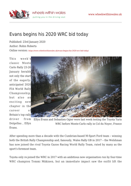 Evans Begins His 2020 WRC Bid Today