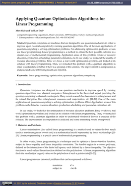 Applying Quantum Optimization Algorithms for Linear Programming