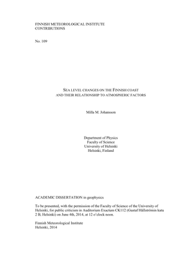 Sea Level Changes on the Finnish Coast and Their Relationship to Atmospheric Factors