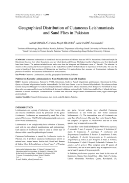 Geographical Distribution of Cutaneous Leishmaniasis and Sand Flies in Pakistan