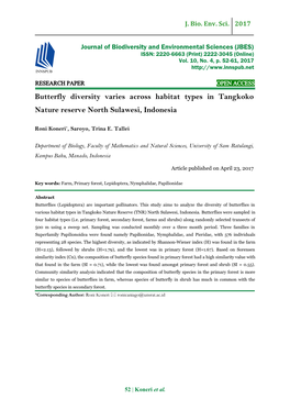 Butterfly Diversity Varies Across Habitat Types in Tangkoko Nature Reserve North Sulawesi, Indonesia