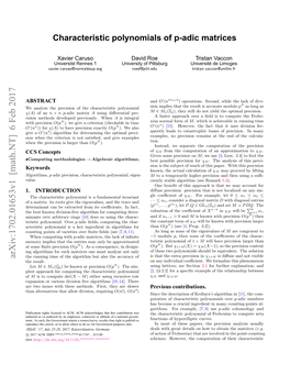 Characteristic Polynomials of P-Adic Matrices