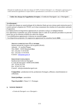 Chavignol » Ou « Chavignol » Approuvée Par Le Comité National Des Appellations D’Origine Laitières, Agroalimentaires Et Forestières En Sa Séance Du 18 Mars 2021