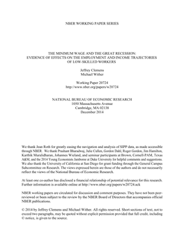 The Minimum Wage and the Great Recession: Evidence of Effects on the Employment and Income Trajectories of Low-Skilled Workers