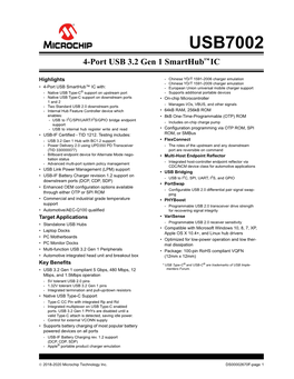 USB7002 4-Port USB 3.2 Gen 1 Smarthub IC