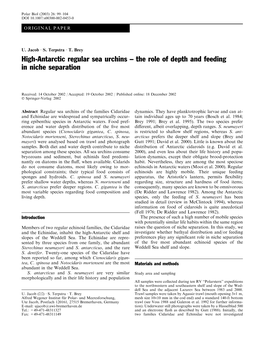 High-Antarctic Regular Sea Urchins – the Role of Depth and Feeding in Niche Separation