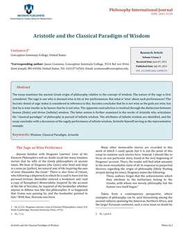 Aristotle and the Classical Paradigm of Wisdom