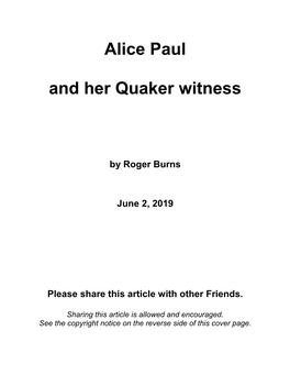 Alice Paul and Her Quaker Witness