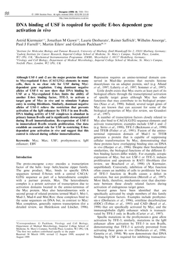 DNA Binding of USF Is Required for Specific E-Box Dependent Gene