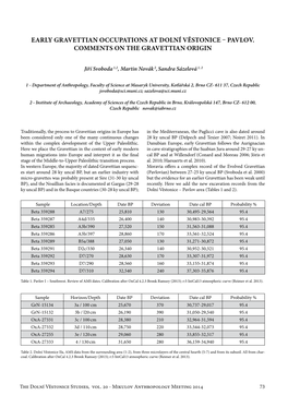 Early Gravettian Occupations at Dolní Věstonice – Pavlov. Comments on the Gravettian Origin