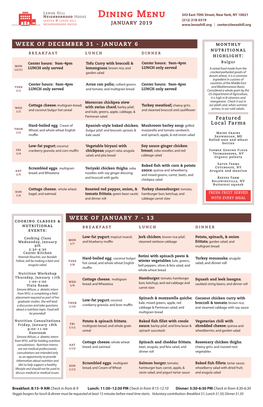 Dining Menu Center @ Lenox Hill (212) 218-0319 Neighborhood House JANUARY 2019 | Center@Lenoxhill.Org