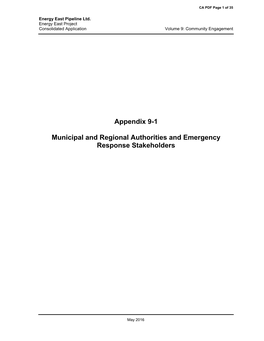 Appendix 9-1 Municipal and Regional Authorities and Emergency