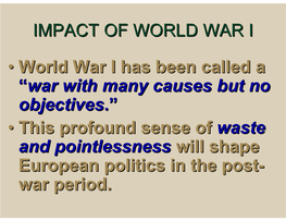 The Impact of World War I