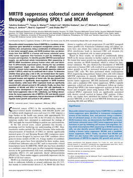 MRTFB Suppresses Colorectal Cancer Development Through Regulating SPDL1 and MCAM