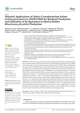 Potential Applications of Native Cyanobacterium Isolate (Arthrospira Platensis NIOF17/003) for Biodiesel Production and Utilizat