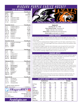 NIAGARA PURPLE EAGLES HOCKEY 2018-19 SCHEDULE October (2-4-0) Time/Result Sat