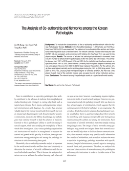 The Analysis of Co-Authorship and Networks Among the Korean Pathologists