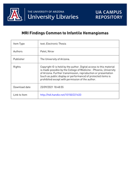 MRI Findings Common to Infantile Hemangiomas