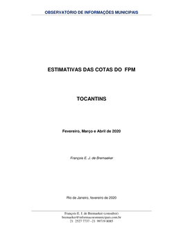 Estimativas Das Cotas Do Fpm Tocantins