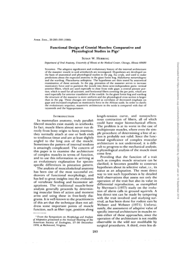 Functional Design of Cranial Muscles: Comparative and Physiological Studies in Pigs1