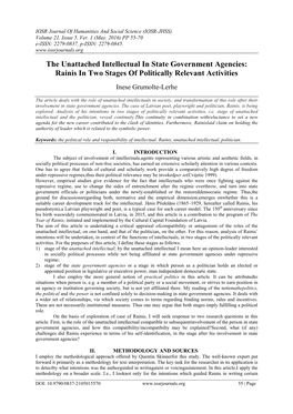 The Unattached Intellectual in State Government Agencies: Rainis in Two Stages of Politically Relevant Activities
