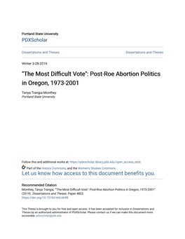 Post-Roe Abortion Politics in Oregon, 1973-2001
