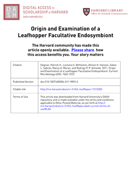 Origin and Examination of a Leafhopper Facultative Endosymbiont