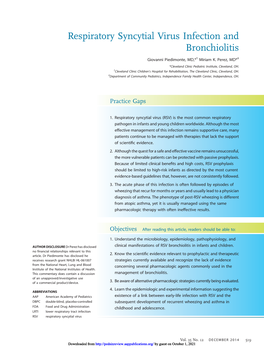 Respiratory Syncytial Virus Infection and Bronchiolitis