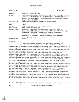 DOCUMENT RESUME Canadian Mathematics Education Study