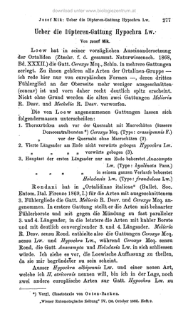 Ueber Die Dipteren-Gattung Hypocnra Lw.· Von Josef Mik