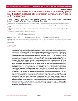 The Potential Mechanism of Extracellular High Mobility Group Box-1 Protein Mediated P53 Expression in Immune Dysfunction of T Lymphocytes