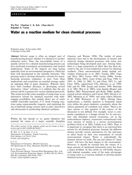 Water As a Reaction Medium for Clean Chemical Processes