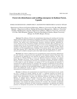 Forest Site Disturbances and Seedling Emergence in Kalinzu Forest, Uganda