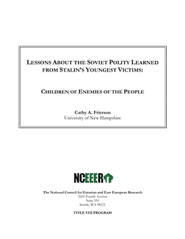 Lessons About the Soviet Polity Learned from Stalin’S Youngest Victims