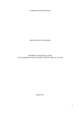 Inventario a Cura Di Luca Tosin Con Il Coordinamento Tecnico-Scientifico Di Paola Cagiano De Azevedo