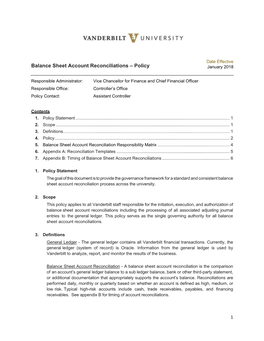 Balance Sheet Account Reconciliations – Policy January 2018