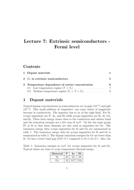 Lecture 7: Extrinsic Semiconductors - Fermi Level