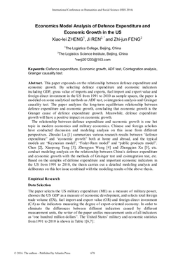 Economics Model Analysis of Defence Expenditure and Economic Growth in the US Xiao-Lei ZHENG1, Ji REN2, * and Zhi-Jun FENG2