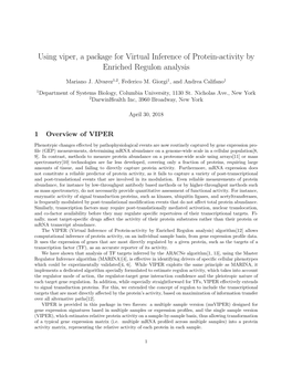 Using Viper, a Package for Virtual Inference of Protein-Activity by Enriched Regulon Analysis