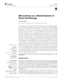 Micrasterias As a Model System in Plant Cell Biology