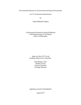 Environmental Releases of Neonicotinoid and Fipronil Insecticides Via U.S. Wastewater Infrastructure by Akash Mahendra Sadaria A