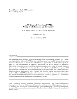 A Critique of Structural Vars Using Real Business Cycle Theory∗