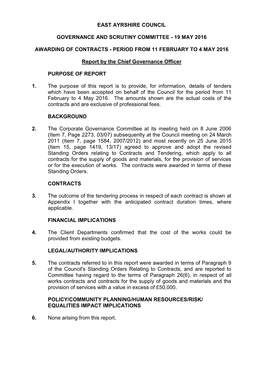 Awarding of Contracts - Period from 11 February to 4 May 2016