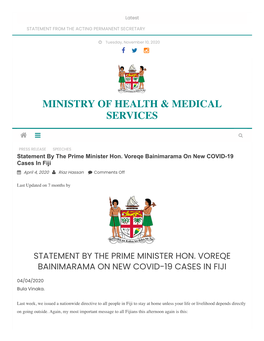 Statement by the Prime Minister Hon. Vo... Ministry of Health & Medical Services