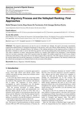 The Migratory Process and the Volleyball Ranking: First Approaches